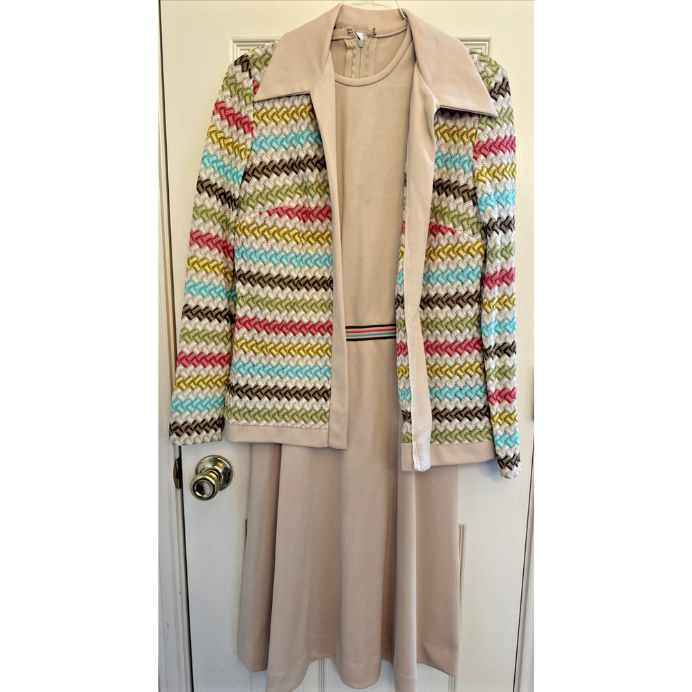1960s Vintage Colorful Sleeveless Dress W Jacket Sears Fashions Size 10